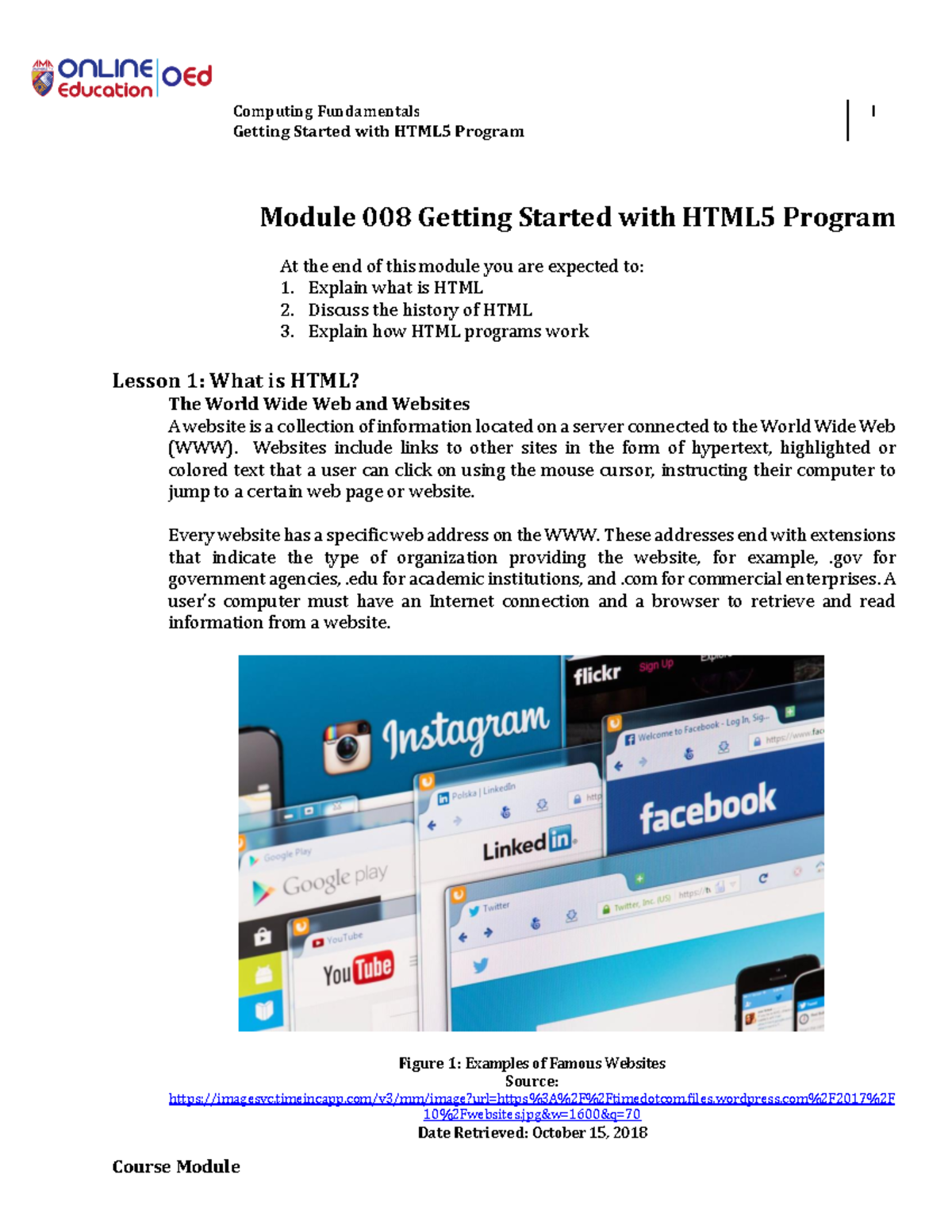 Week 10 - Getting Started with HTML5 Program - Computing Fundamentals ...