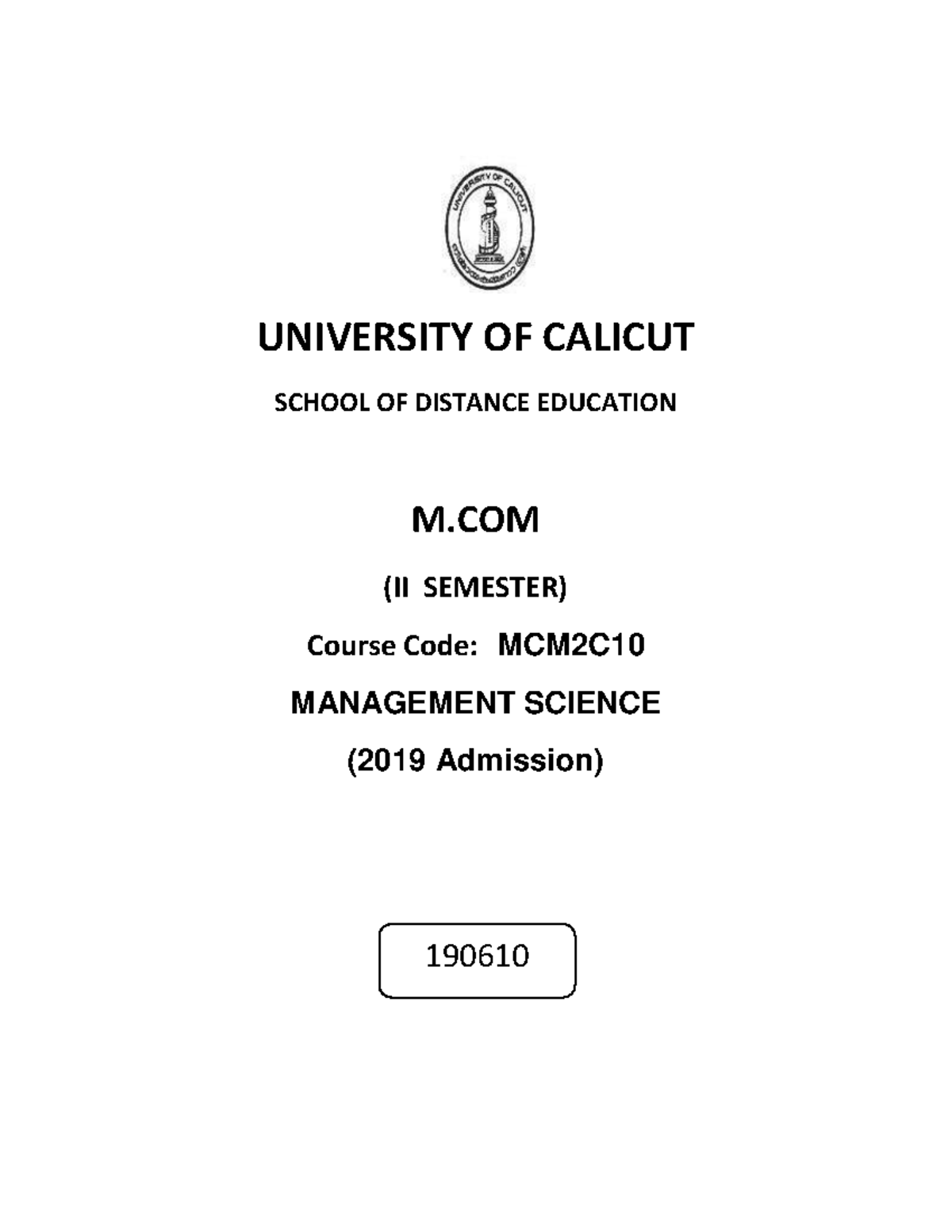 MCM2C Management Science Study Material for M.Com II Semester - Studocu