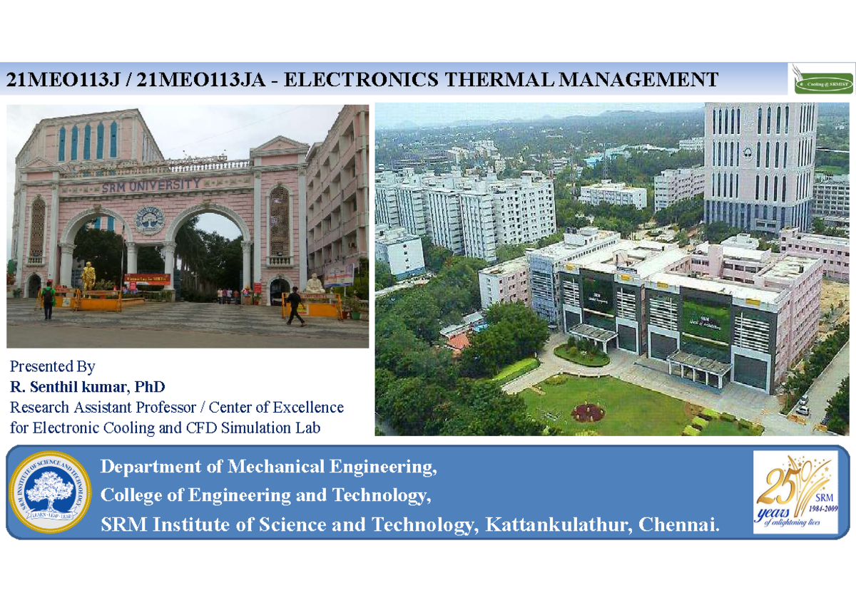 21MEO113J/JA - Electronics Thermal Management Unit I Study Material ...
