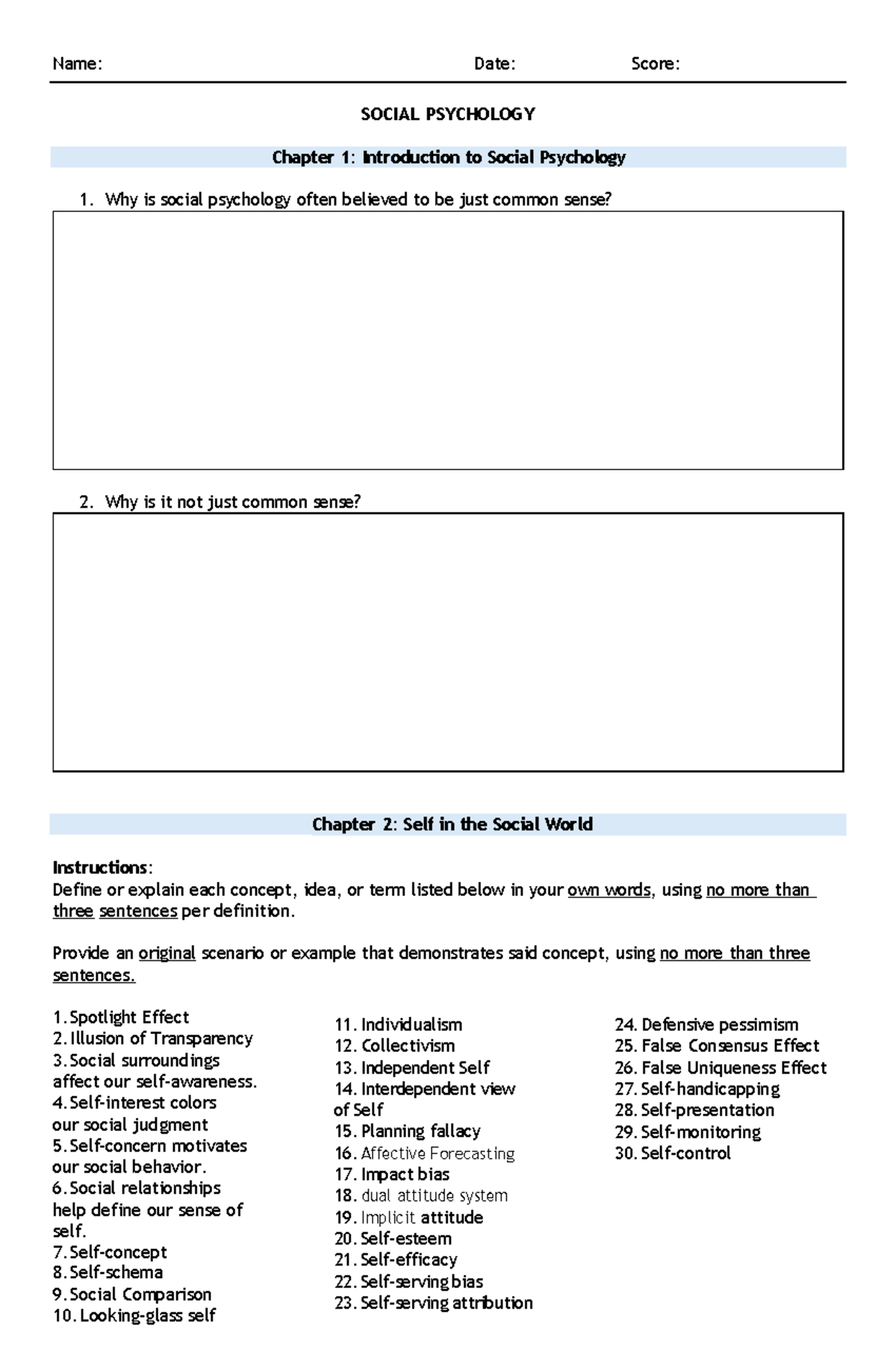 SOCIAL PSYCHOLOGY (PSY 101) Ch 1-2: Intro & Key Concepts - Studocu