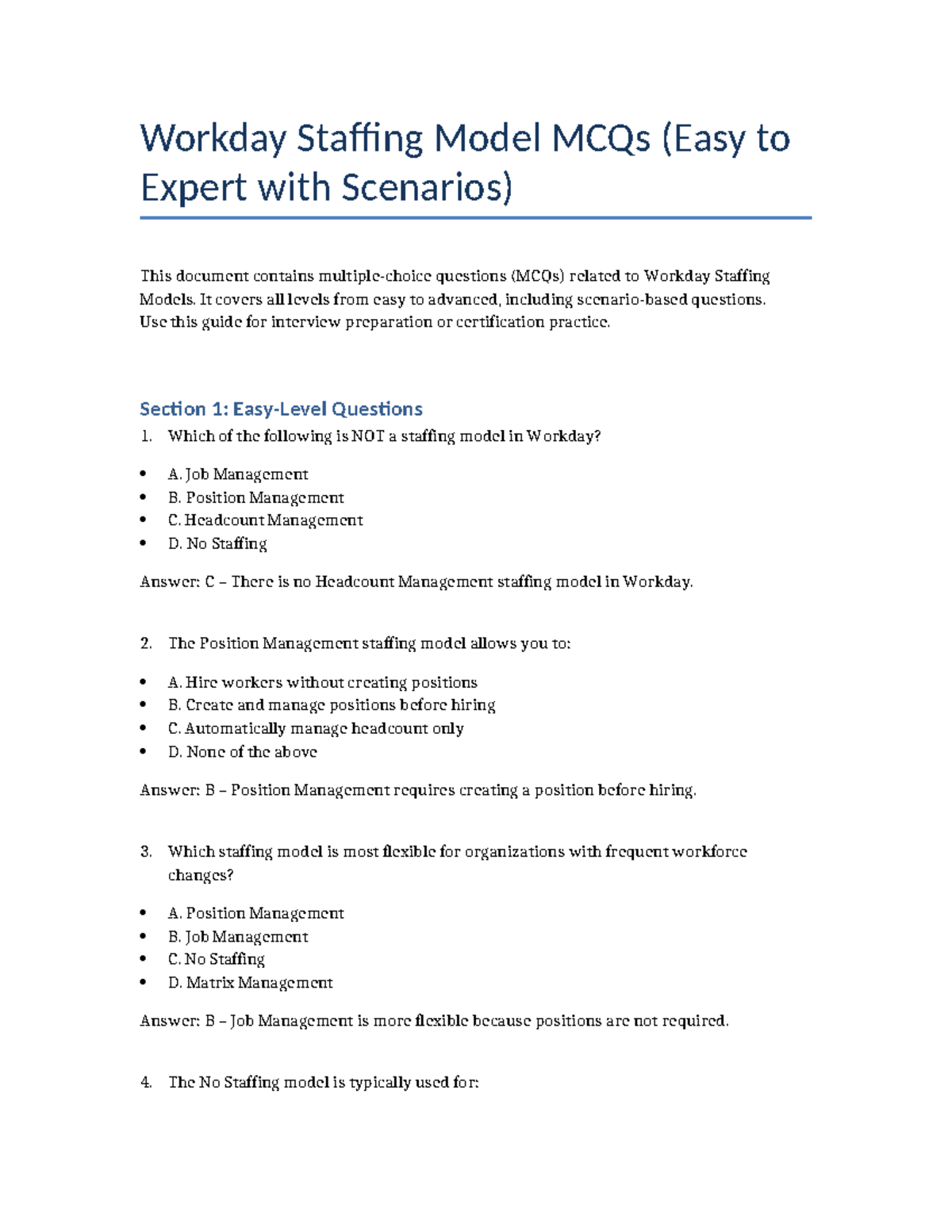 Workday Staffing Model MCQs: Easy to Expert Guide for Certification ...