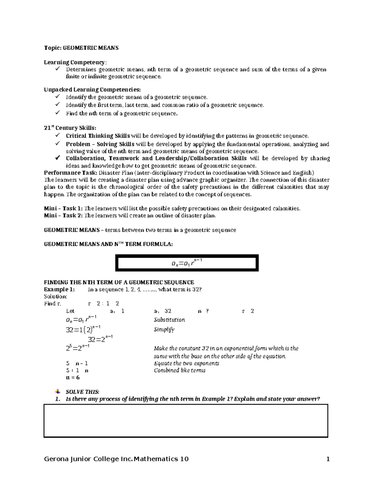 Sequence - MODULE - SEQUENCE, SERIES, AND PATTERNS Topic: ARITHMETIC ...