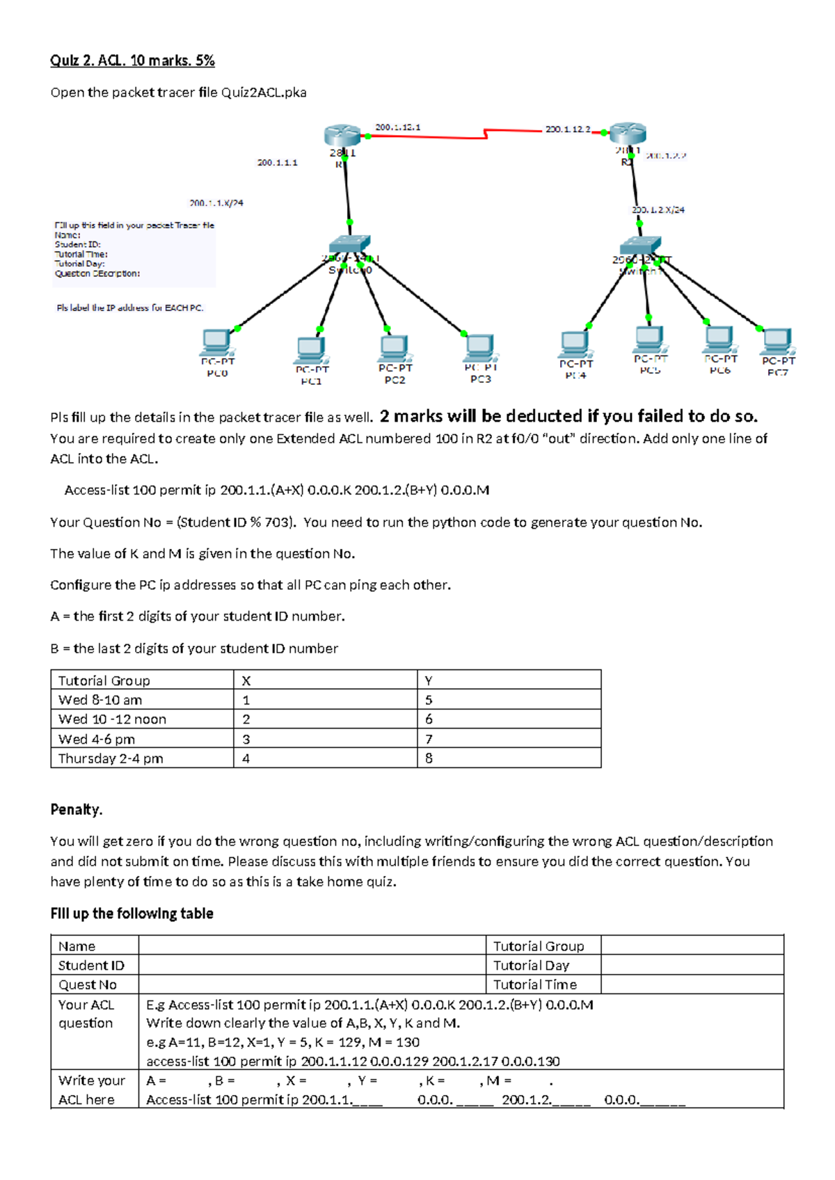 Quiz 2: Setting Up Extended ACL 100 in Packet Tracer - Studocu