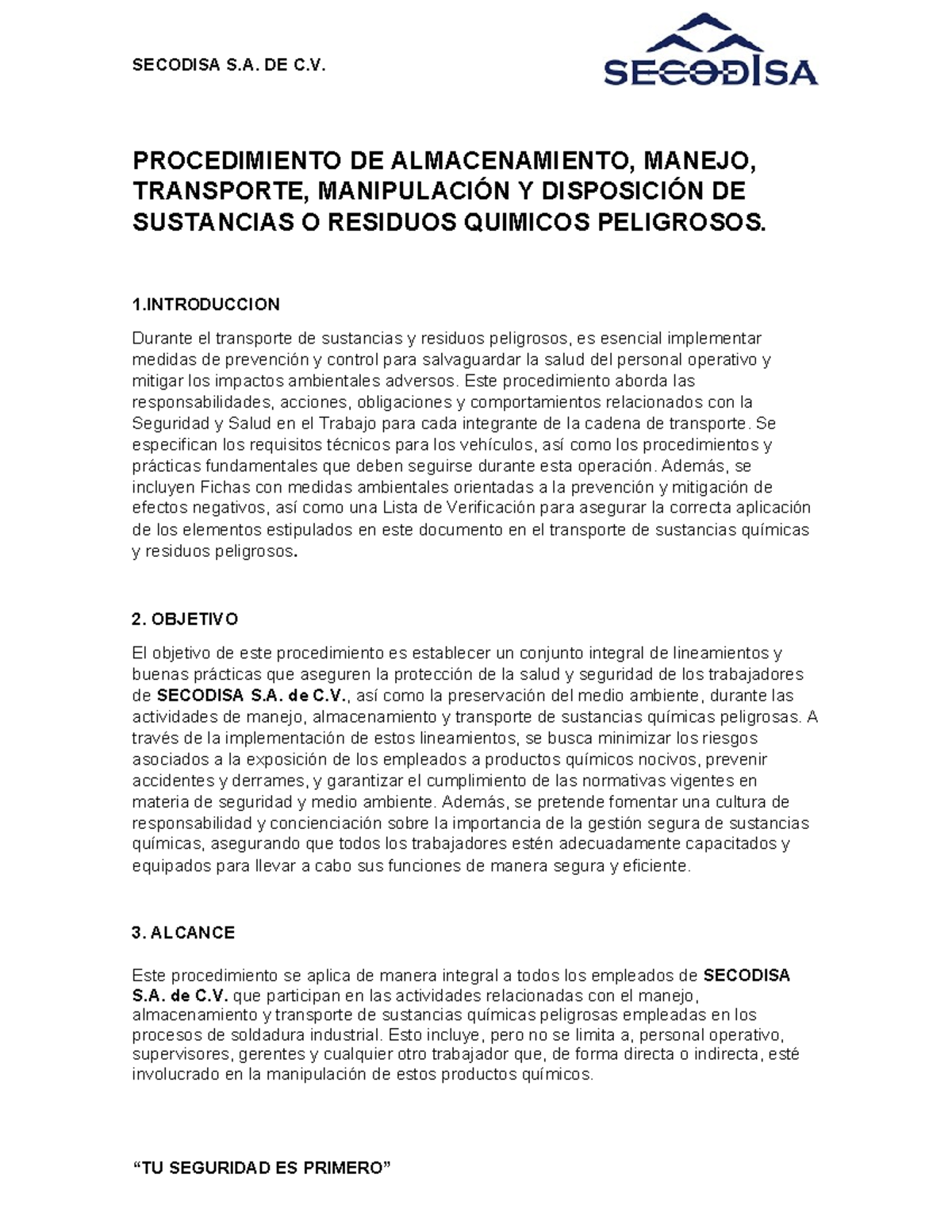 Procedimiento de Almacenamiento y Manejo de Sustancias Peligrosas SQP ...