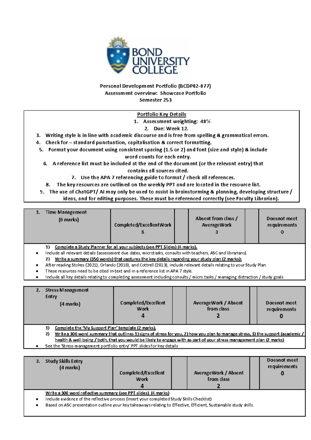 PDP Showcase Portfolio Assessment Task & Criteria Sheet 261 - Studocu