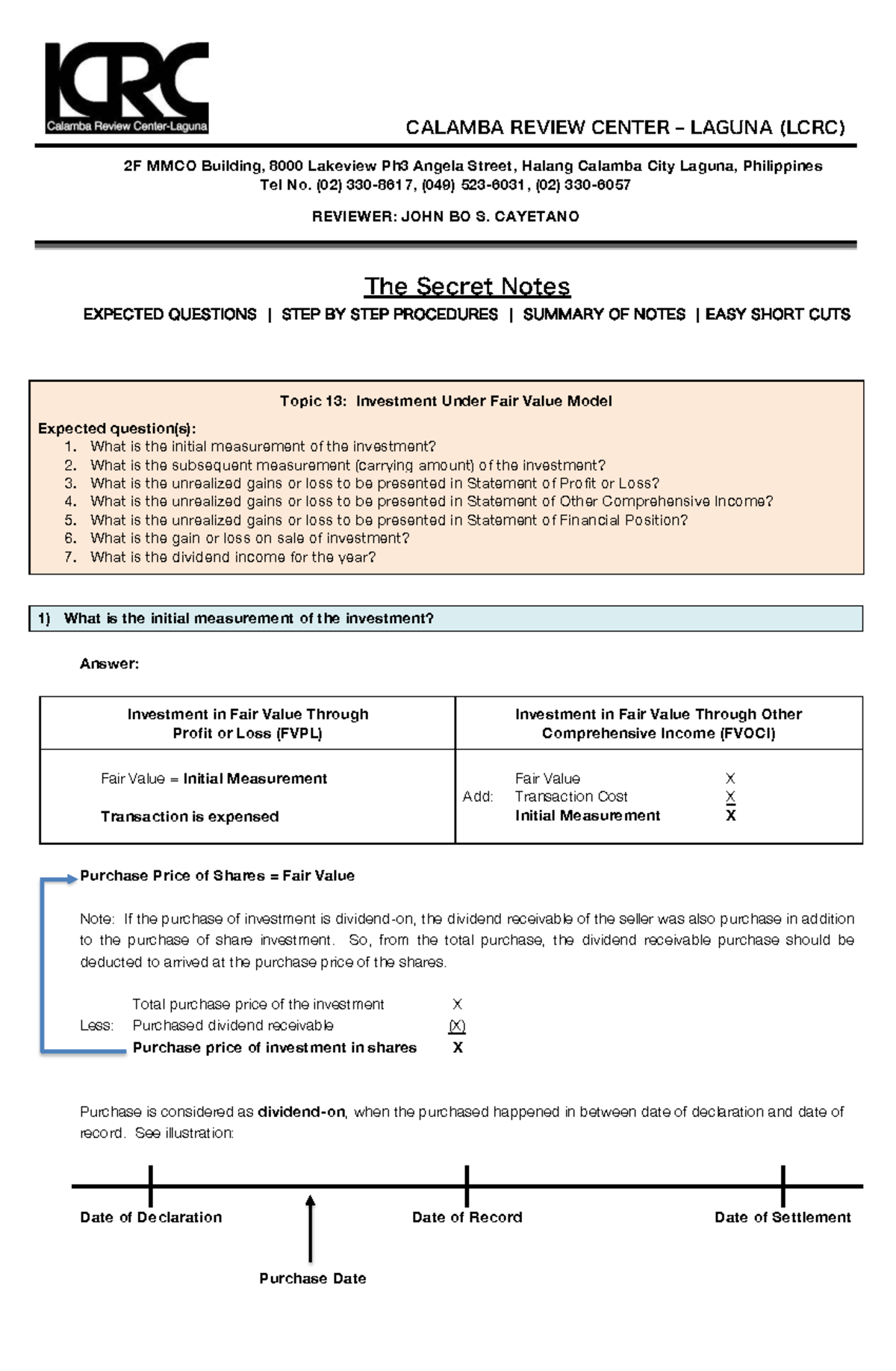 Investment Notes and Problems: Fair Value Model (Handout-02) - Studocu