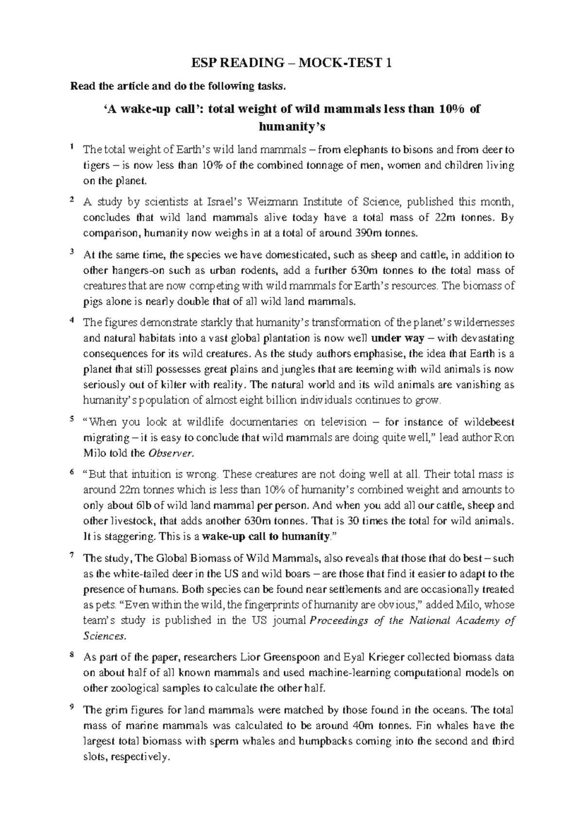 Mock-Test 1 with Suggested Answer - ESP READING – MOCK-TEST 1 Read the ...