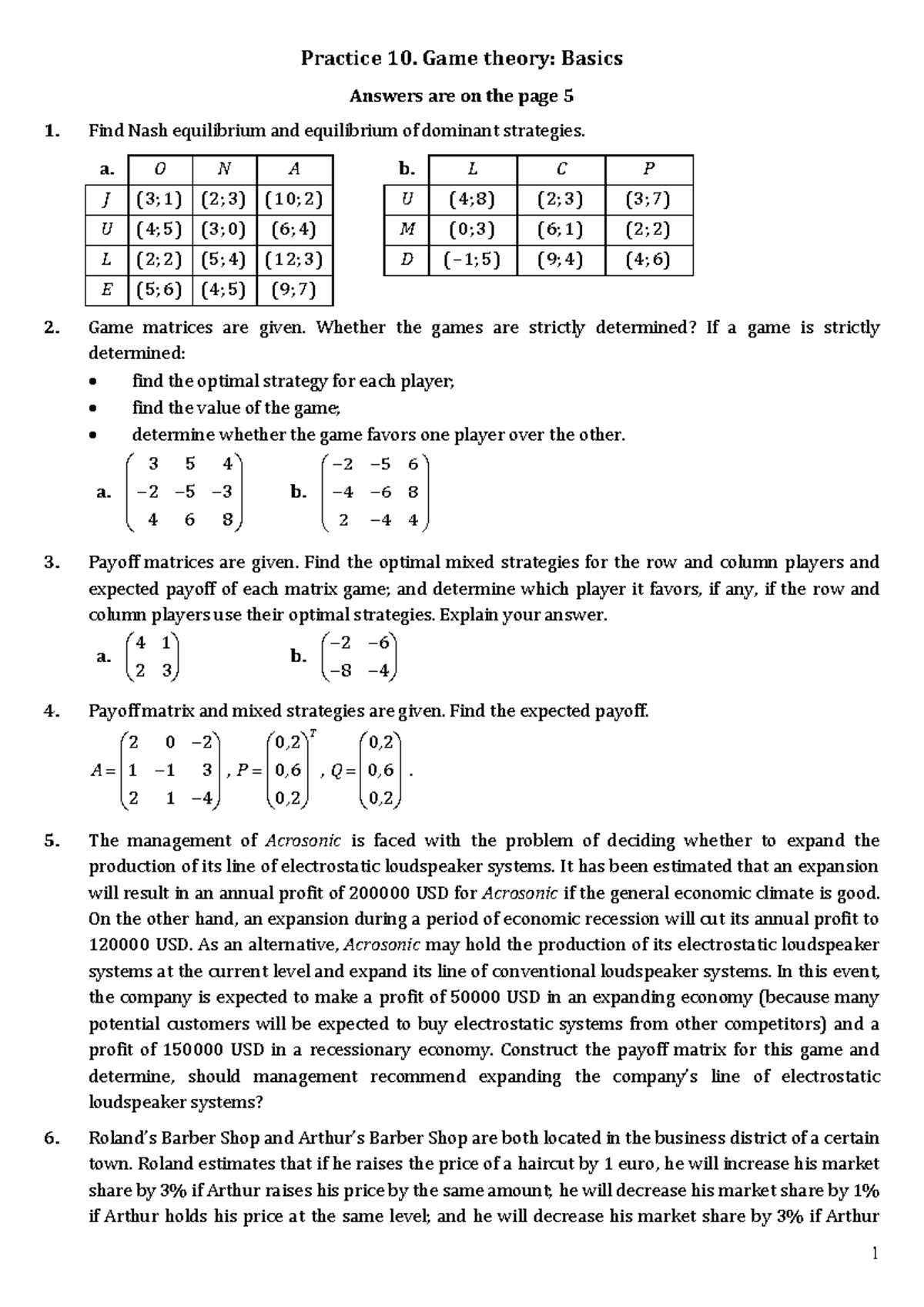 Practice 10: Understanding Game Theory Concepts and Strategies - Studocu