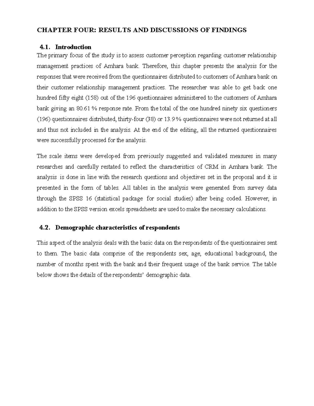 Chapter FOUR - i am a student - CHAPTER FOUR: RESULTS AND DISCUSSIONS ...