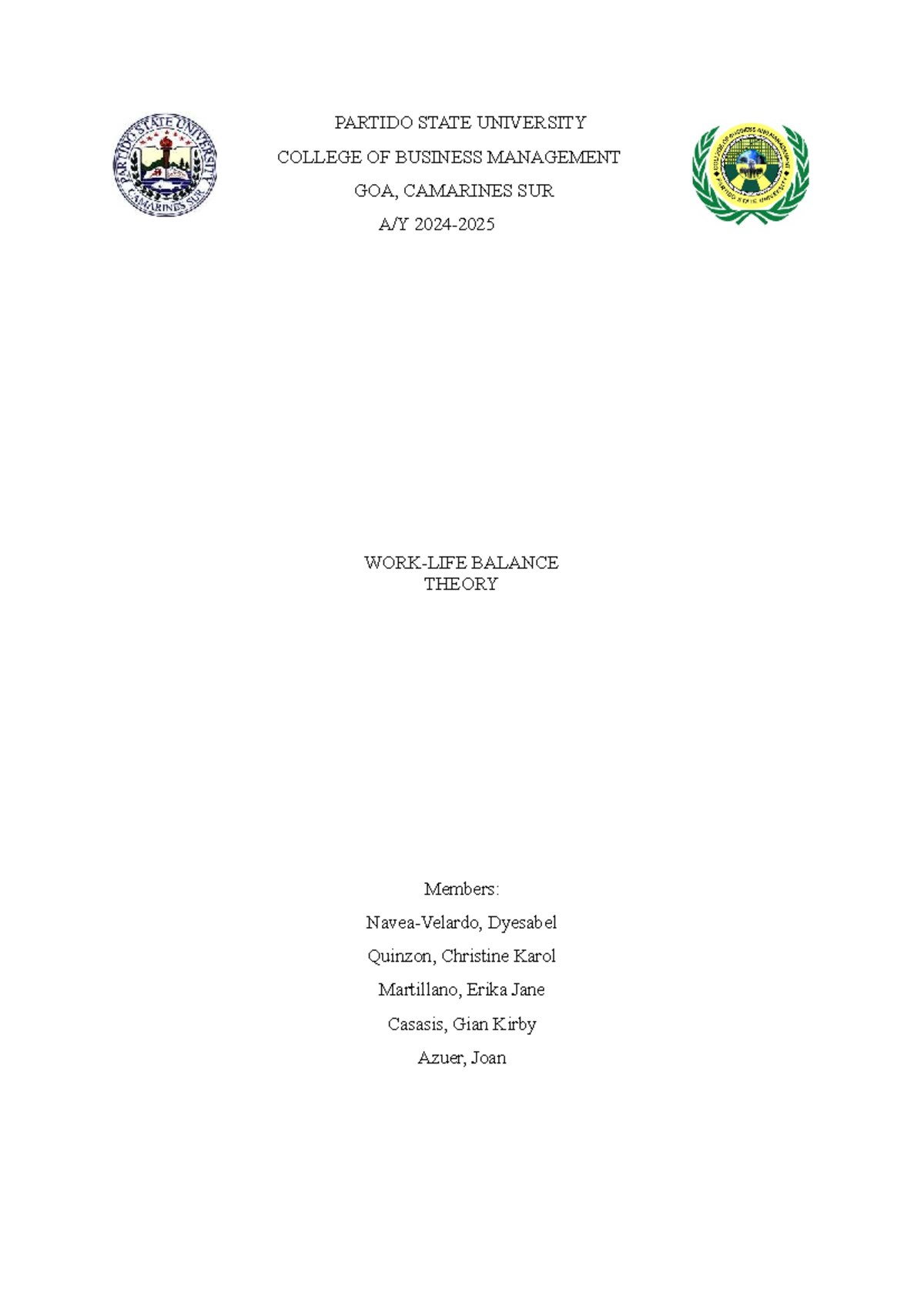 Work-Life Balance Theory - PARTIDO STATE UNIVERSITY BM - Studocu