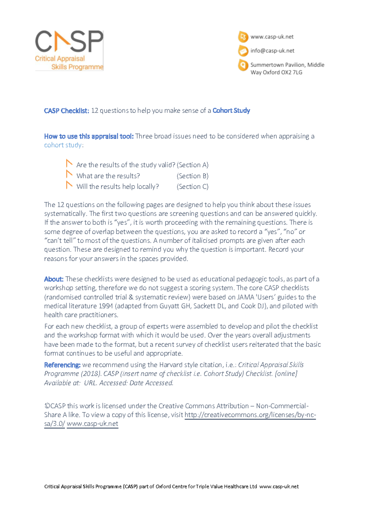 CASP Cohort Study Checklist: 12 Key Appraisal Questions - Studocu