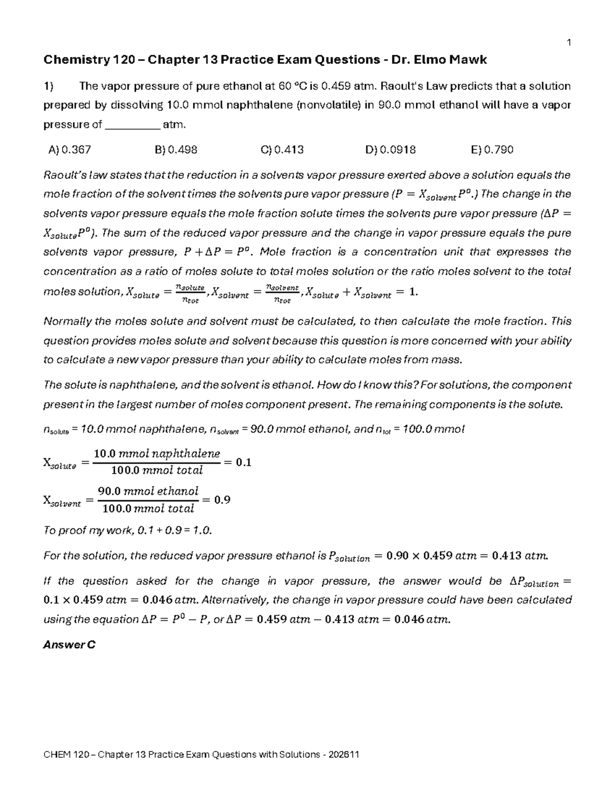 CHEM 120 – Chapter 13 Practice Exam Questions with Solutions - Studocu