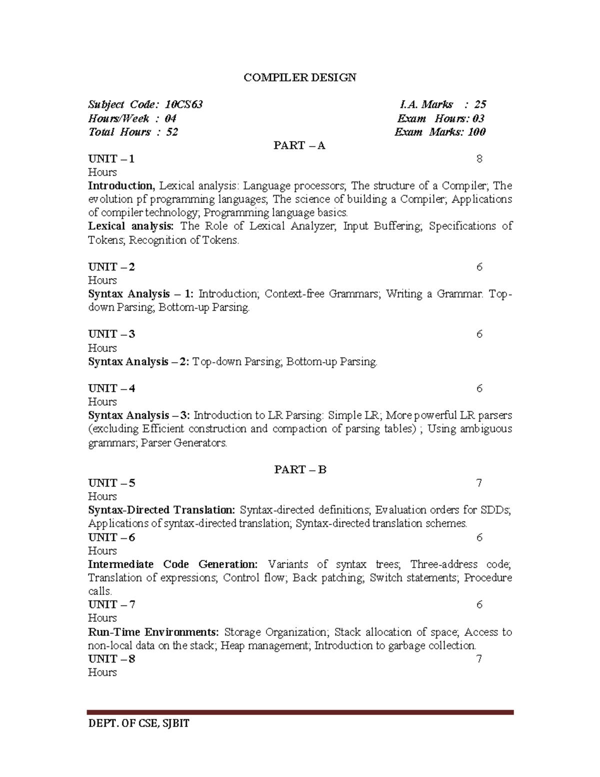 Compiler Design Notes - 10CS63 - Studocu