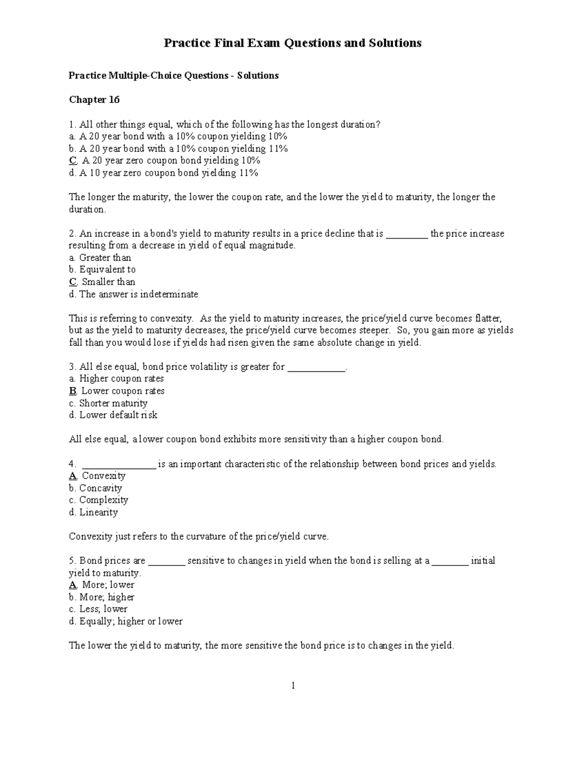 Practice Final Exam Questions and Solutions - Practice Multiple-Choice ...