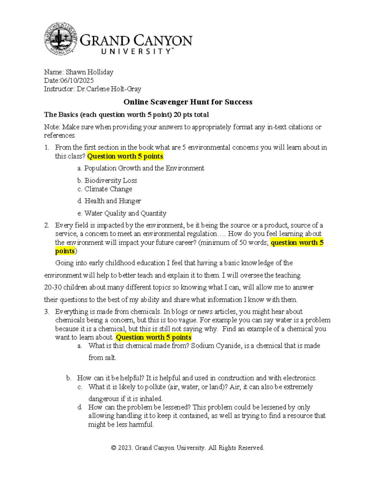 BIO 220 RS Online Scavenger Hunt for Success: Key Environmental ...