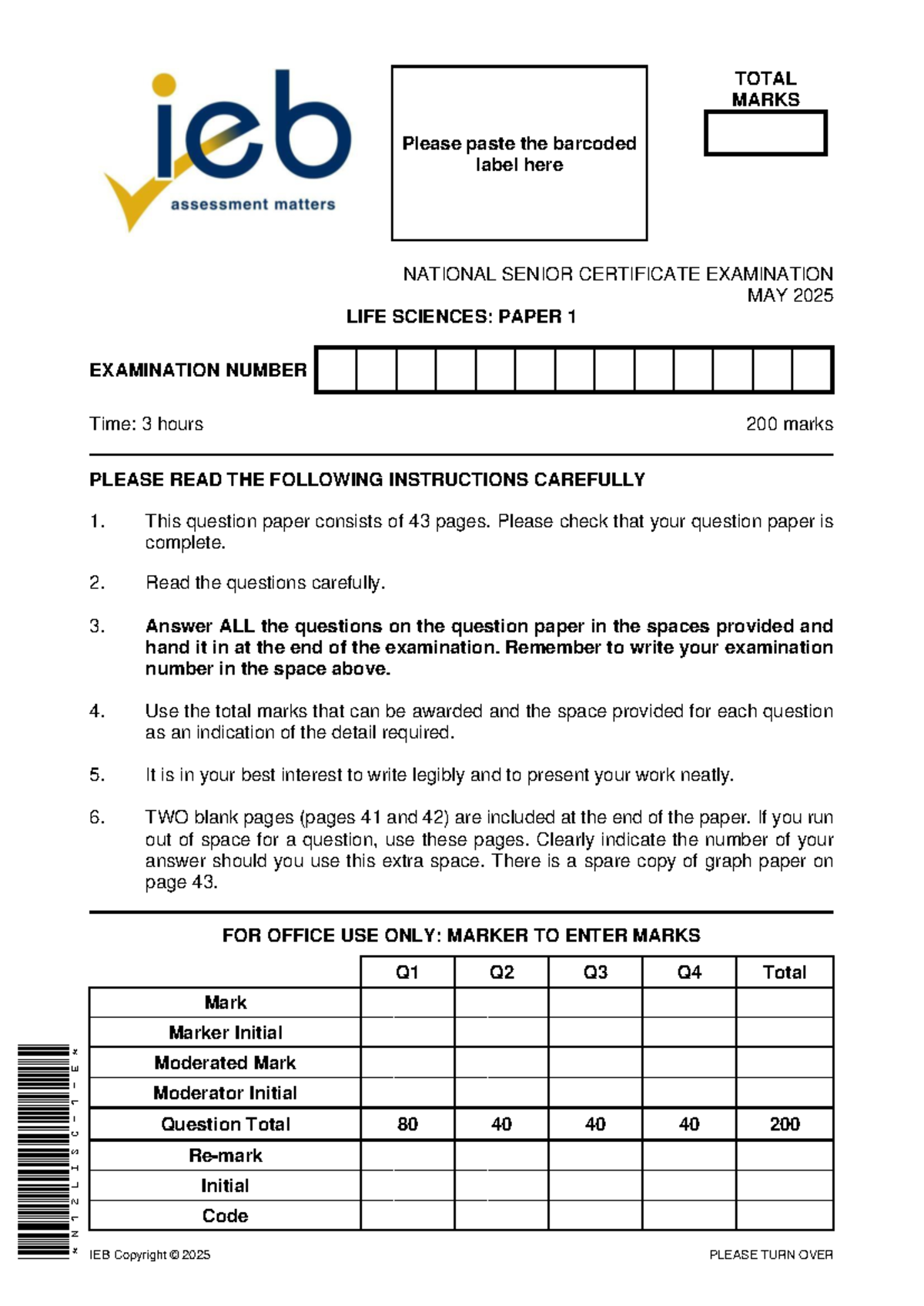 IEB 2025: LIFE SCIENCES GRADE 12 MAY PAPER 1 EXAMINATION - Studocu