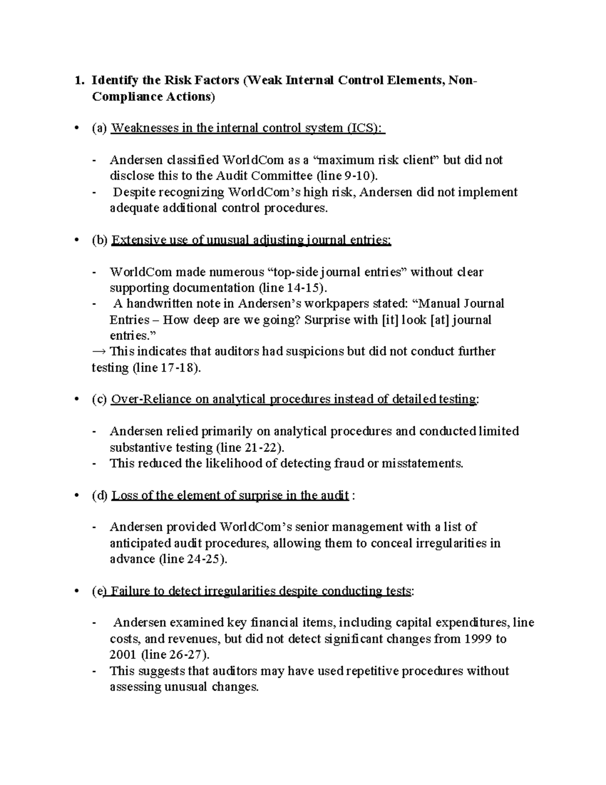Risk Factors in Internal Control: WorldCom Case Study (ACCT 101) - Studocu