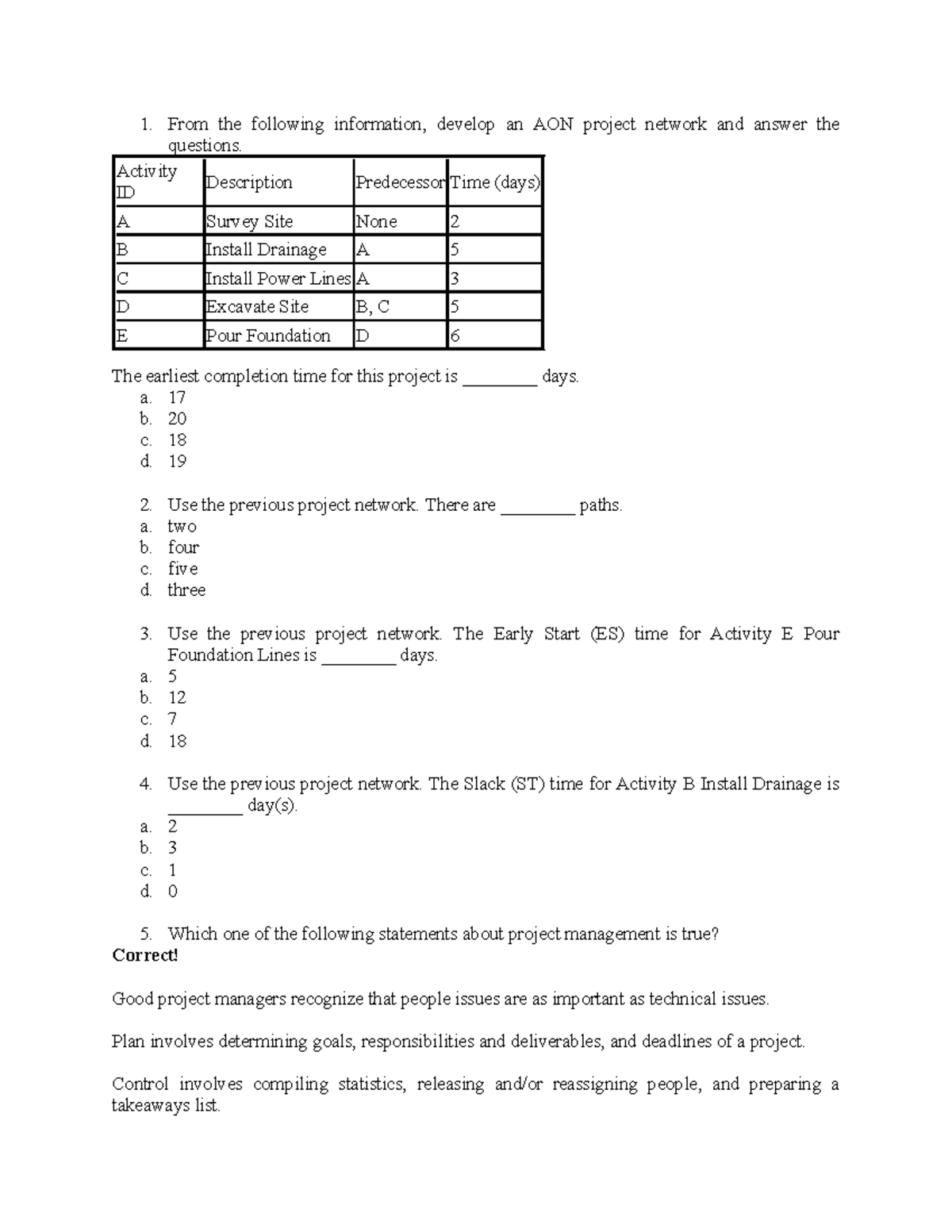 QUIZ 10 - AON Project Management Concepts and Analysis - Studocu
