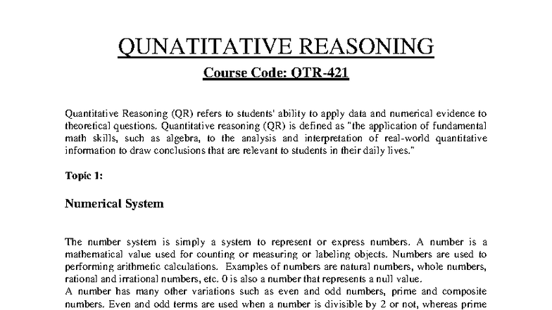 Quantitative Reasoning-I Notes (QR) - Studocu