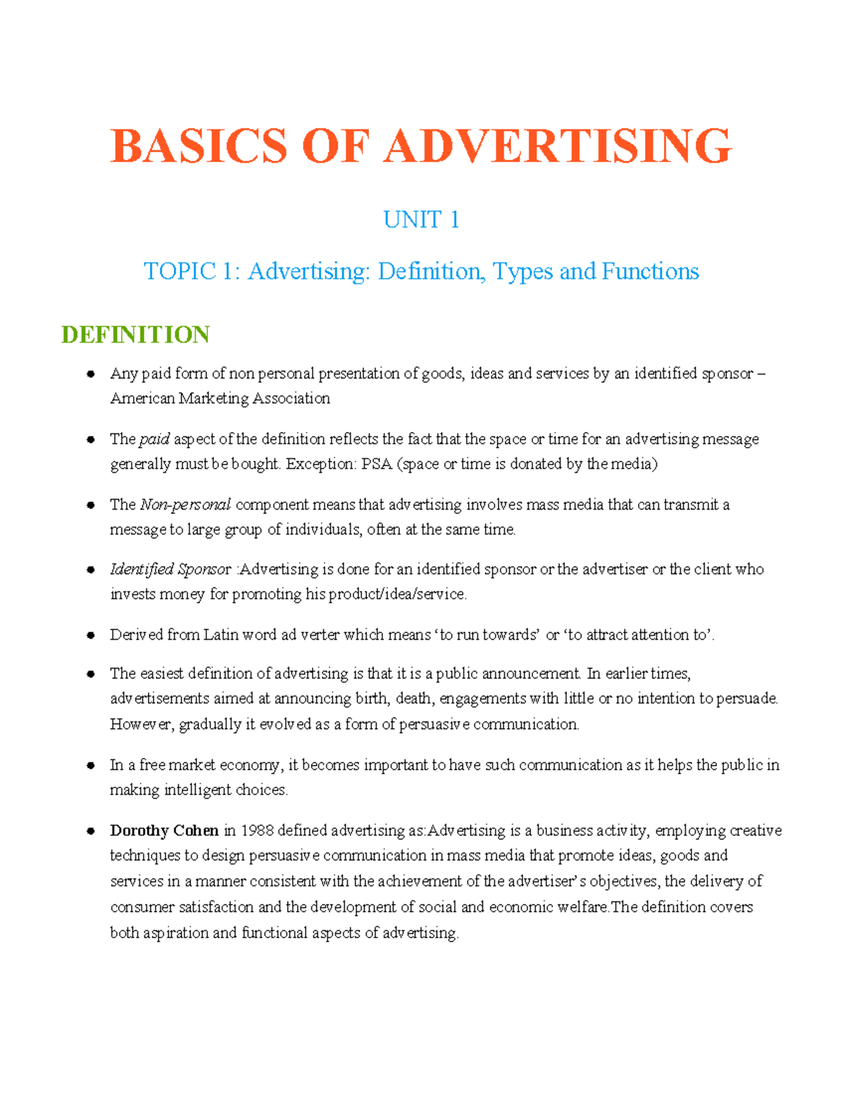 BASICS OF ADVERTISING: Definition, Types & Functions (BAS 411433727 ...