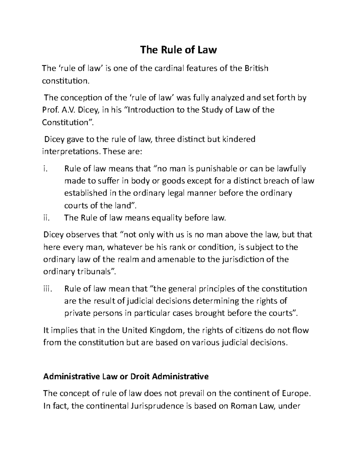 Rule of Law and Administrative Law: Key Concepts Explained - Studocu