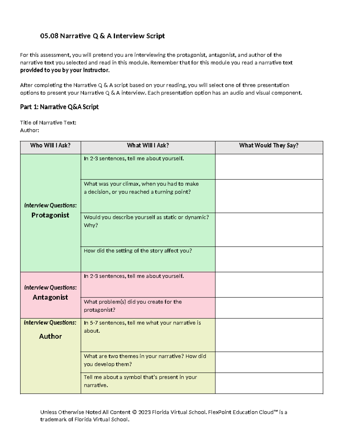 05.08 Narrative Q&A Interview Script Worksheet for Module Assessment ...