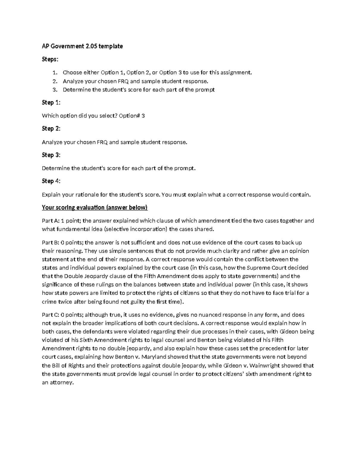 AP Government 2.05 FRQ Scoring Template and Analysis Guide - Studocu