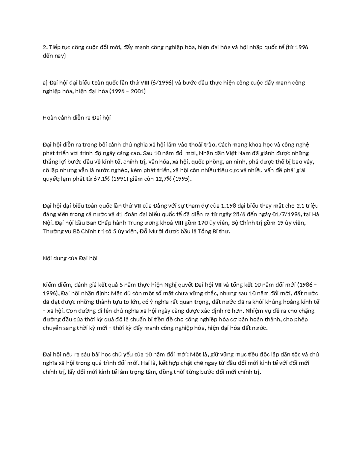 2. Công nghiệp hóa, Hiện đại hóa và Hội nhập Quốc tế (1996-2001) - Document Preview