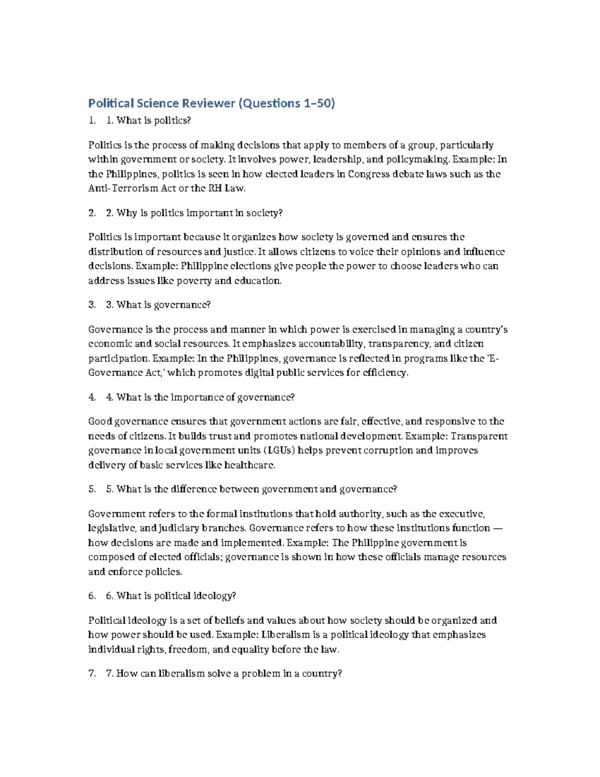 Political Science Reviewer: Key Concepts and Questions (PS 101) - Studocu