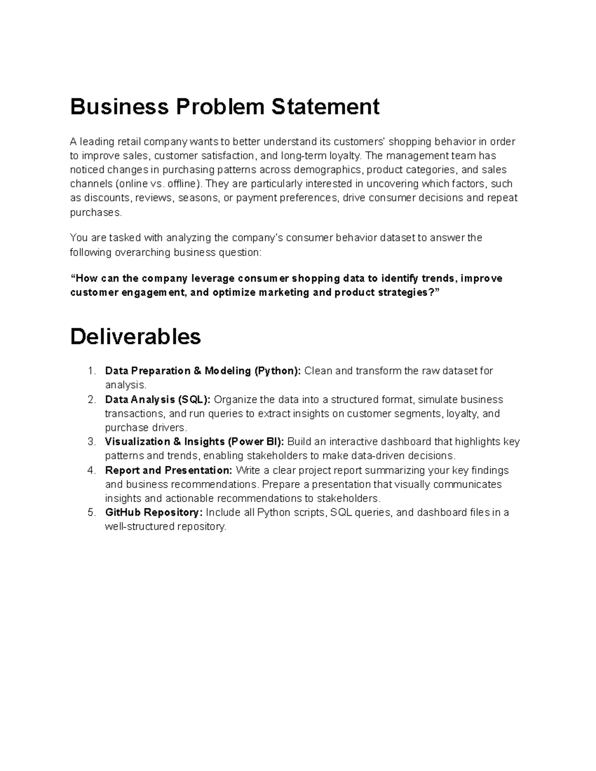 Business Problem Statement: Analyzing Consumer Behavior Trends - Studocu