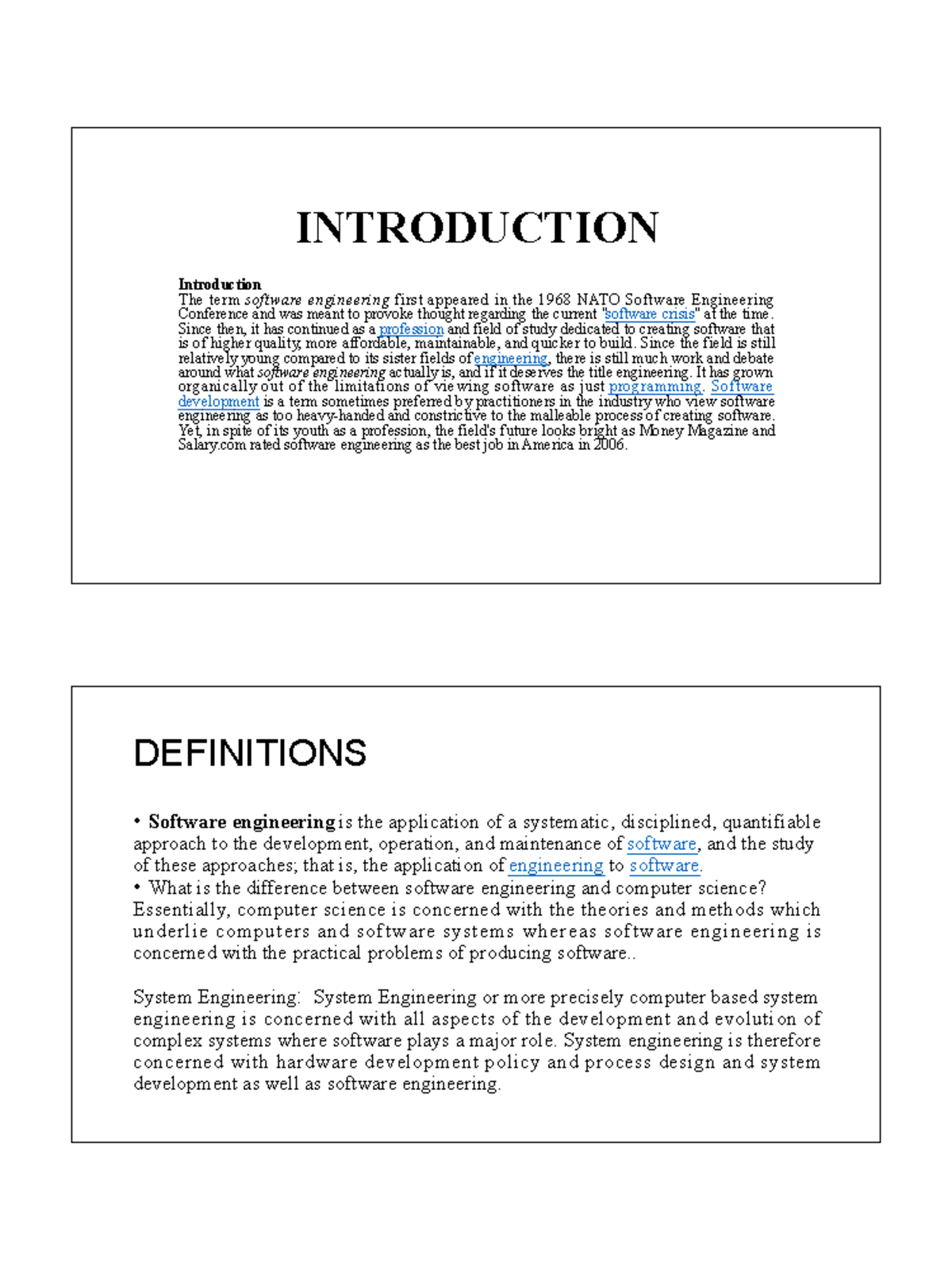 Introduction to software eng - INTRODUCTION Introduction The term ...