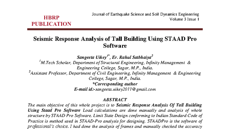 Seismic Response Analysis of Tall Buildings Using STAAD Pro - HBRP ...