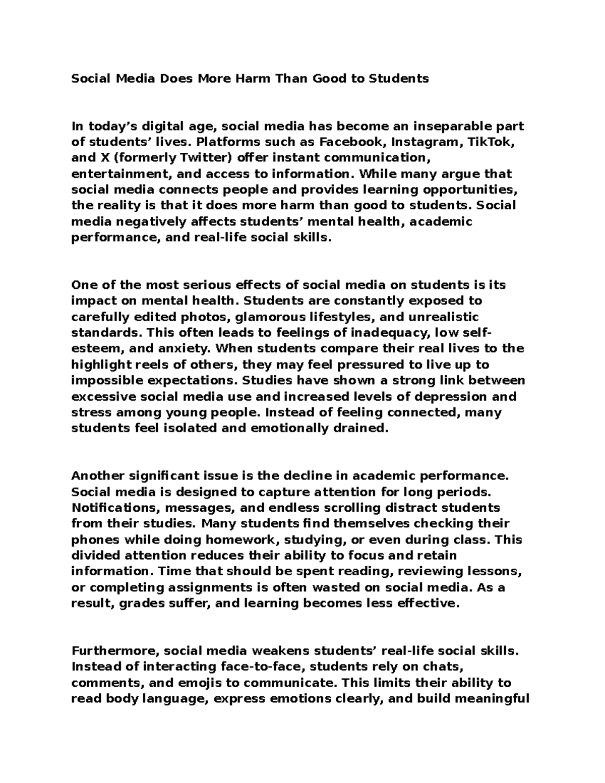 The Negative Impact of Social Media on Students' Lives - Studocu