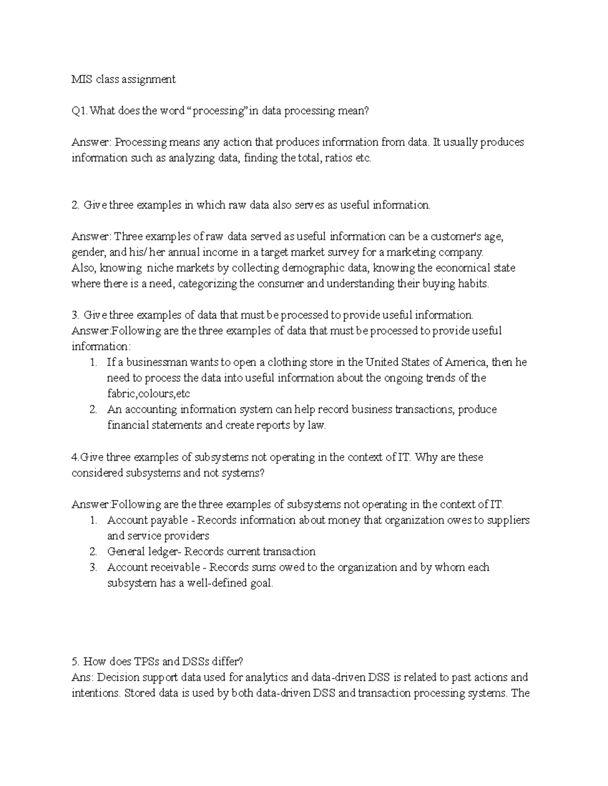 MIS 101 Assignment: Key Questions on Management Information Systems ...