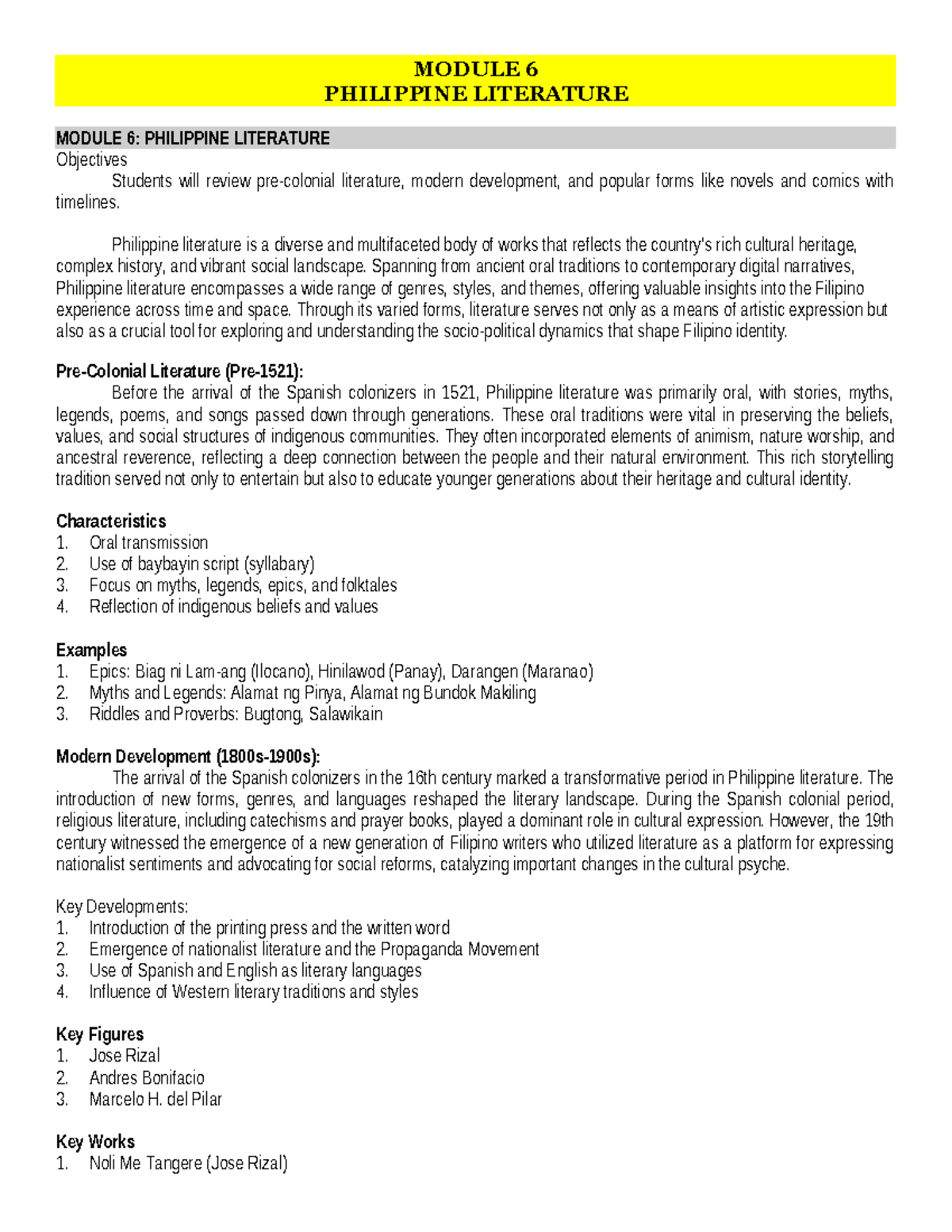 PPC-Module 6: Exploring Philippine Literature and Culture - Studocu