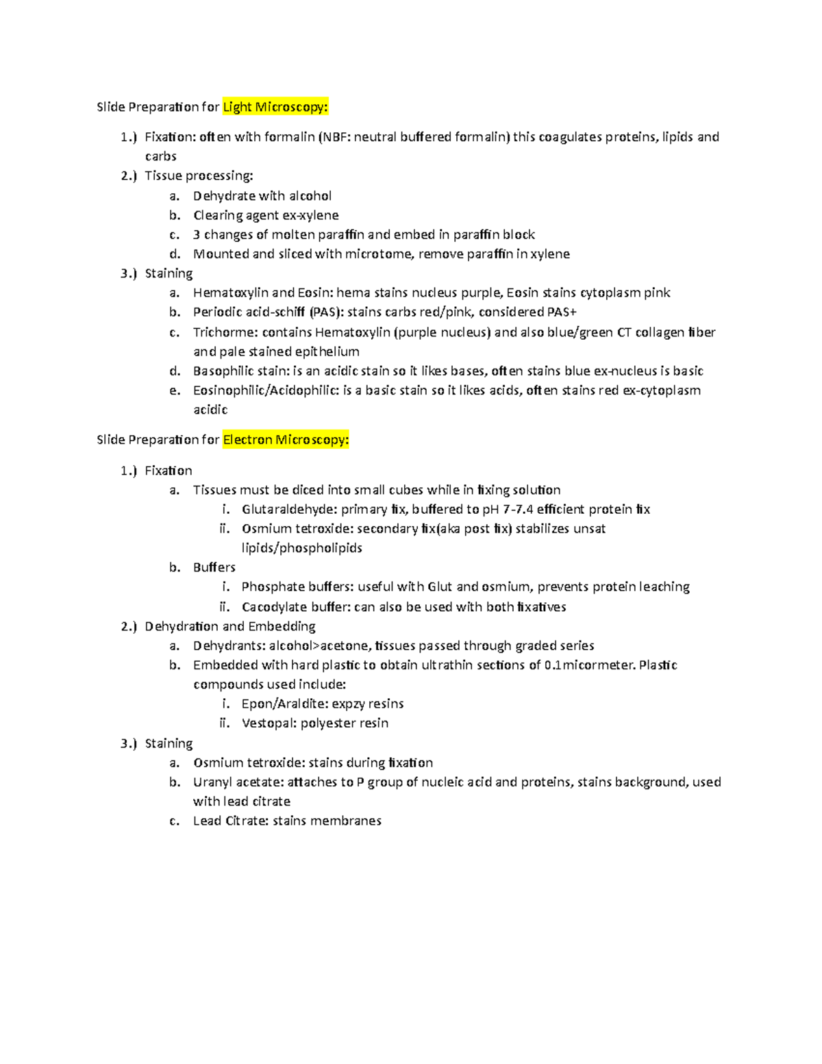 Micro Test 1 study sheet - Slide Preparation for Light Microscopy: 1 ...