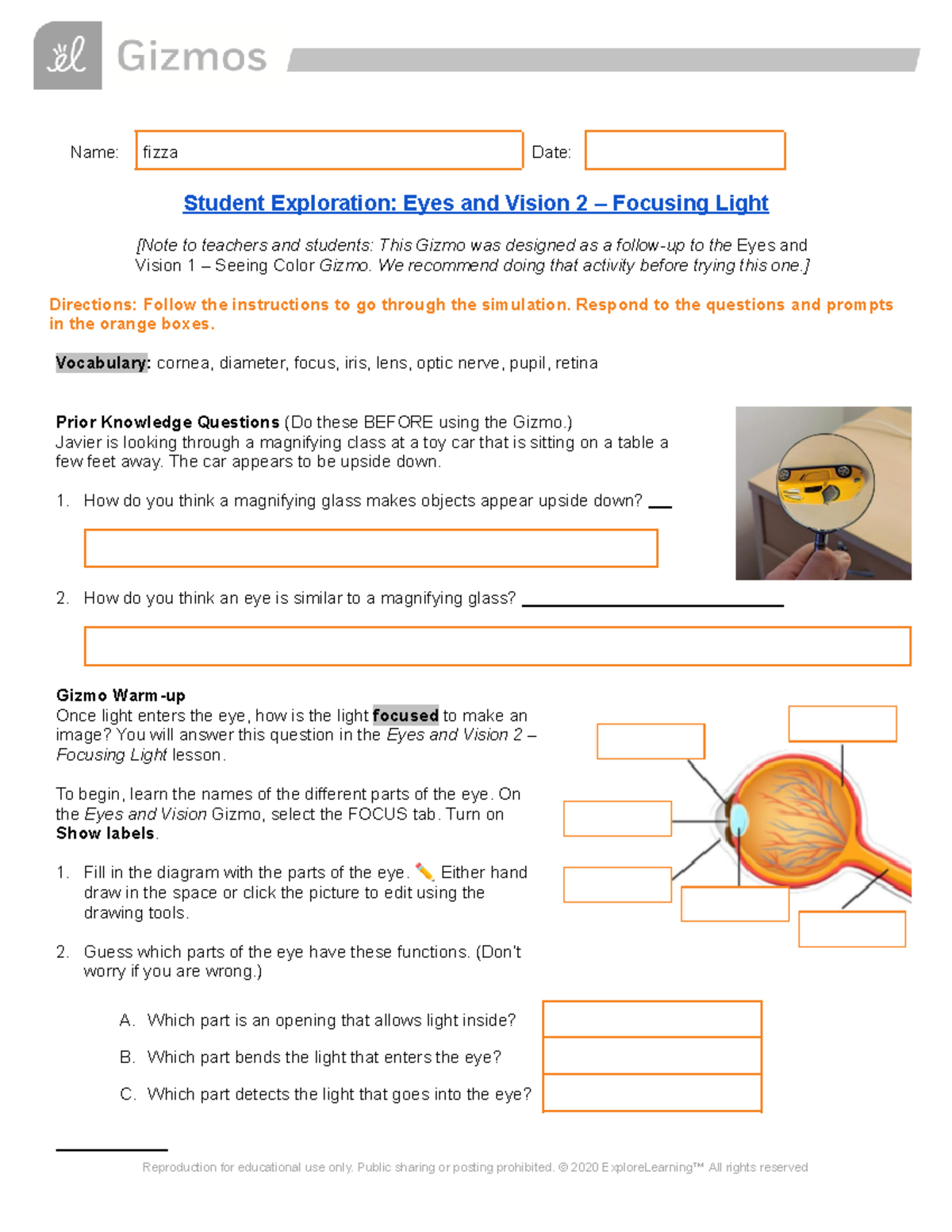 Eyes and Vision 2: Student Exploration on Focusing Light - Studocu