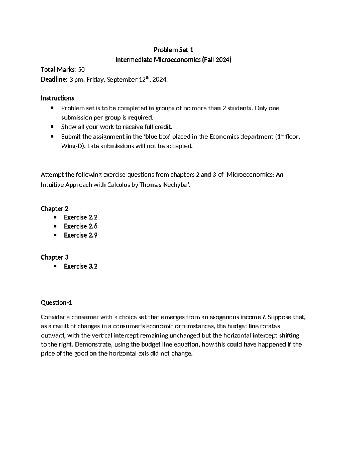 Problem Set 1 - Instructions Problem set is to be completed in groups ...