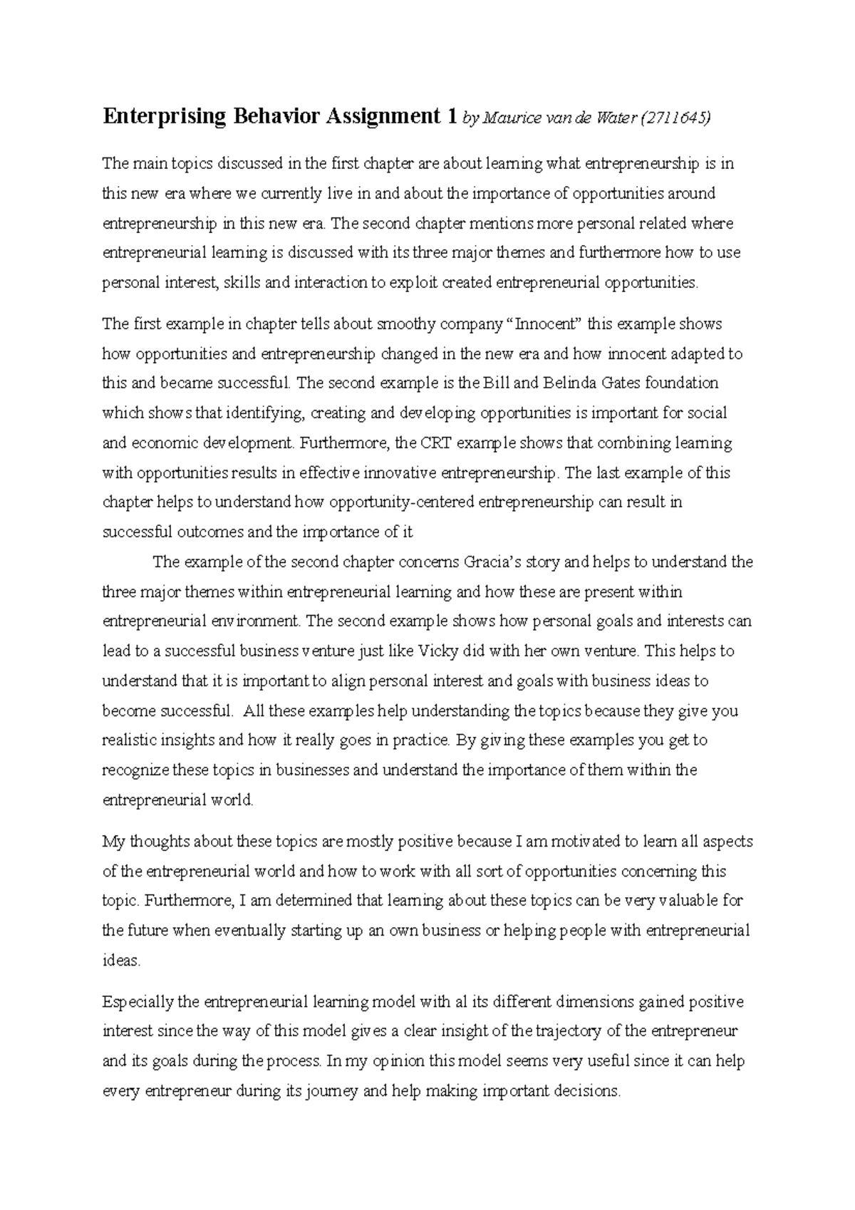 Enterprising Behavior Assignment 1: Insights & Entrepreneurial Examples ...