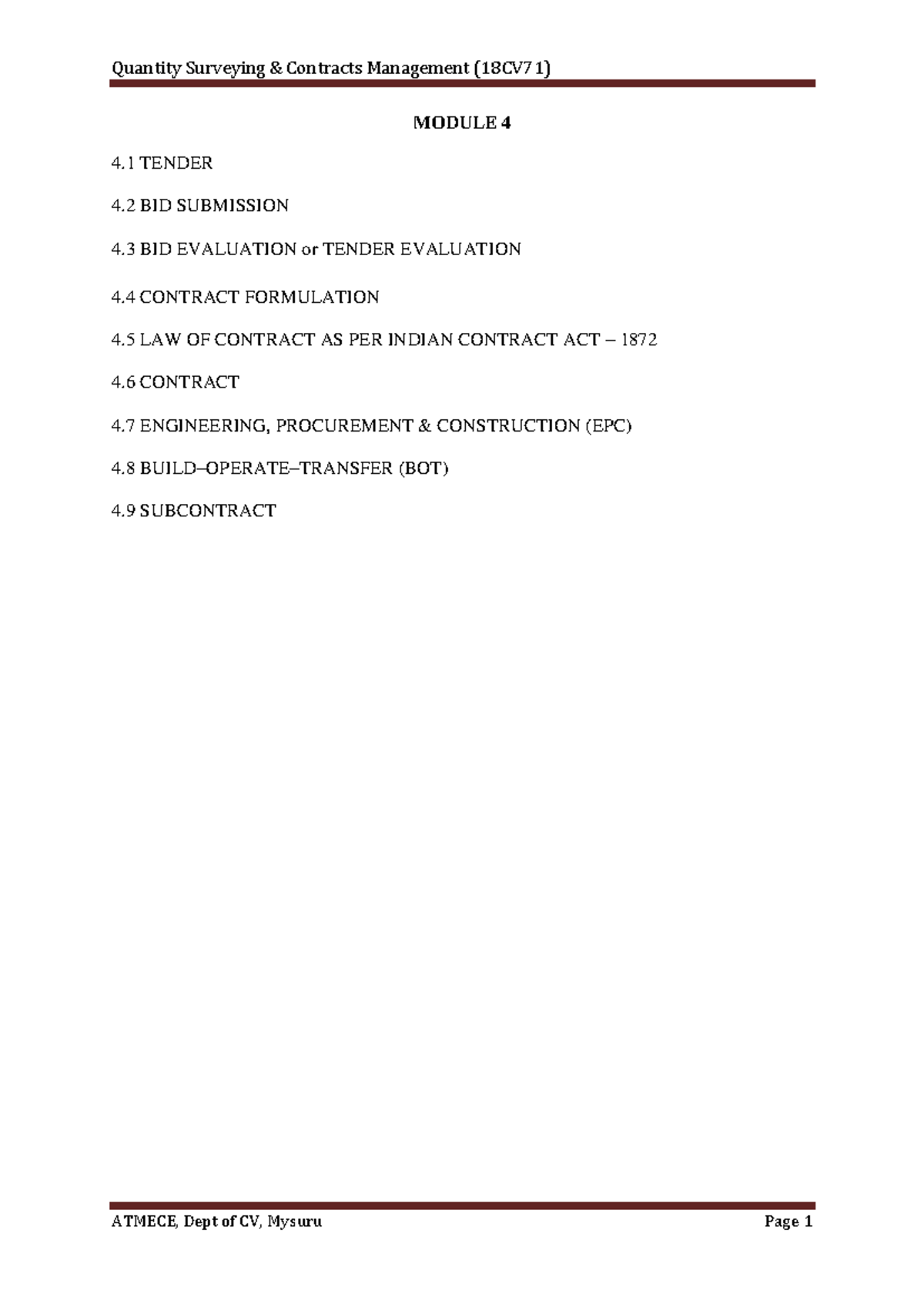 Module 4 - Notes - MODULE 4 4 TENDER 4 BID SUBMISSION 4 BID EVALUATION ...