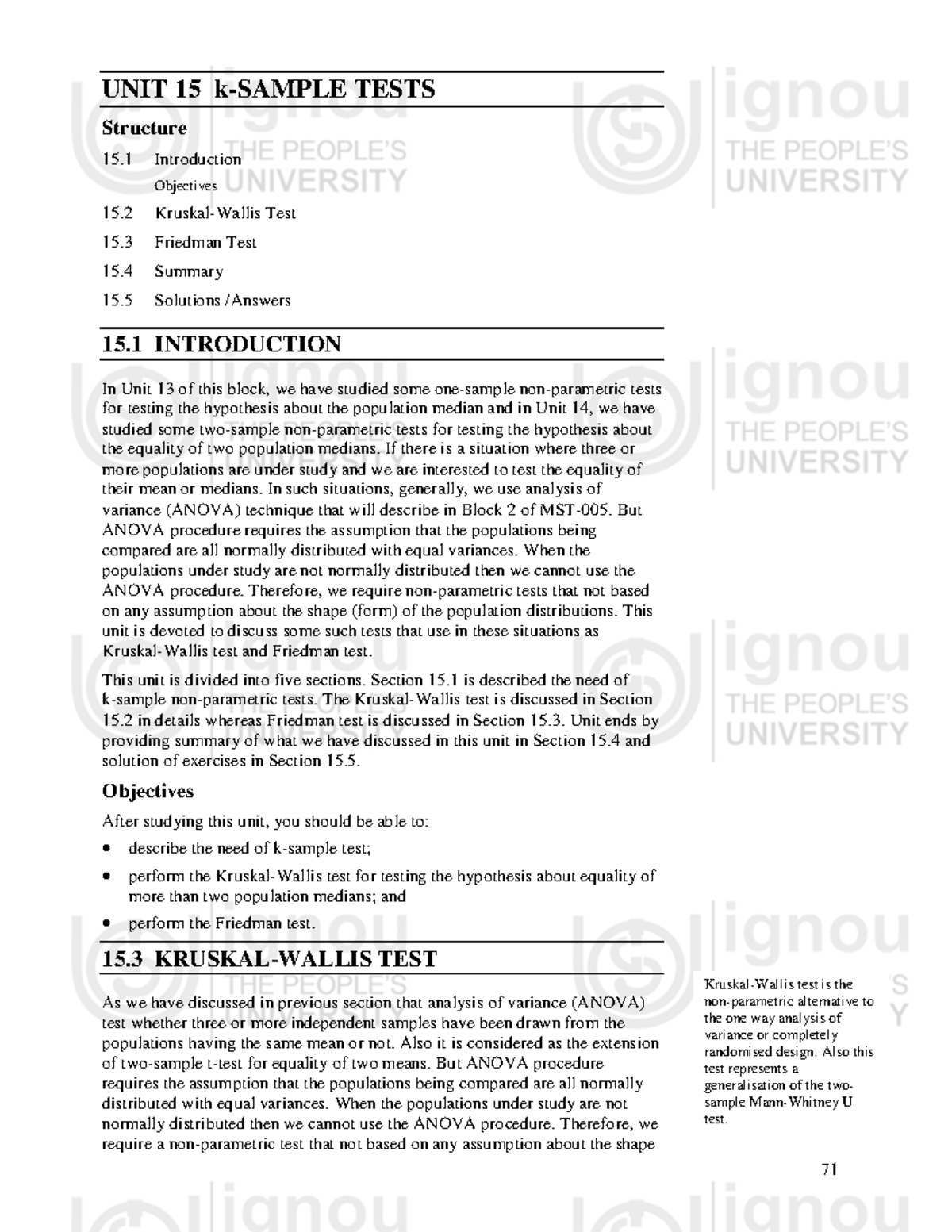 Friedman Test - good - UNIT 15 k-SAMPLE TESTS Structure 15 .1 ...