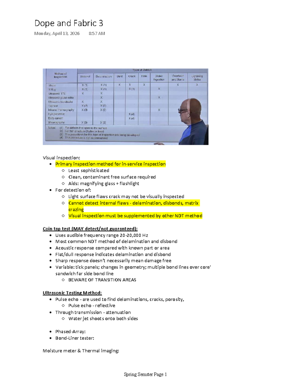Visual Inspection and NDT Methods for Composites (03030) - Studocu