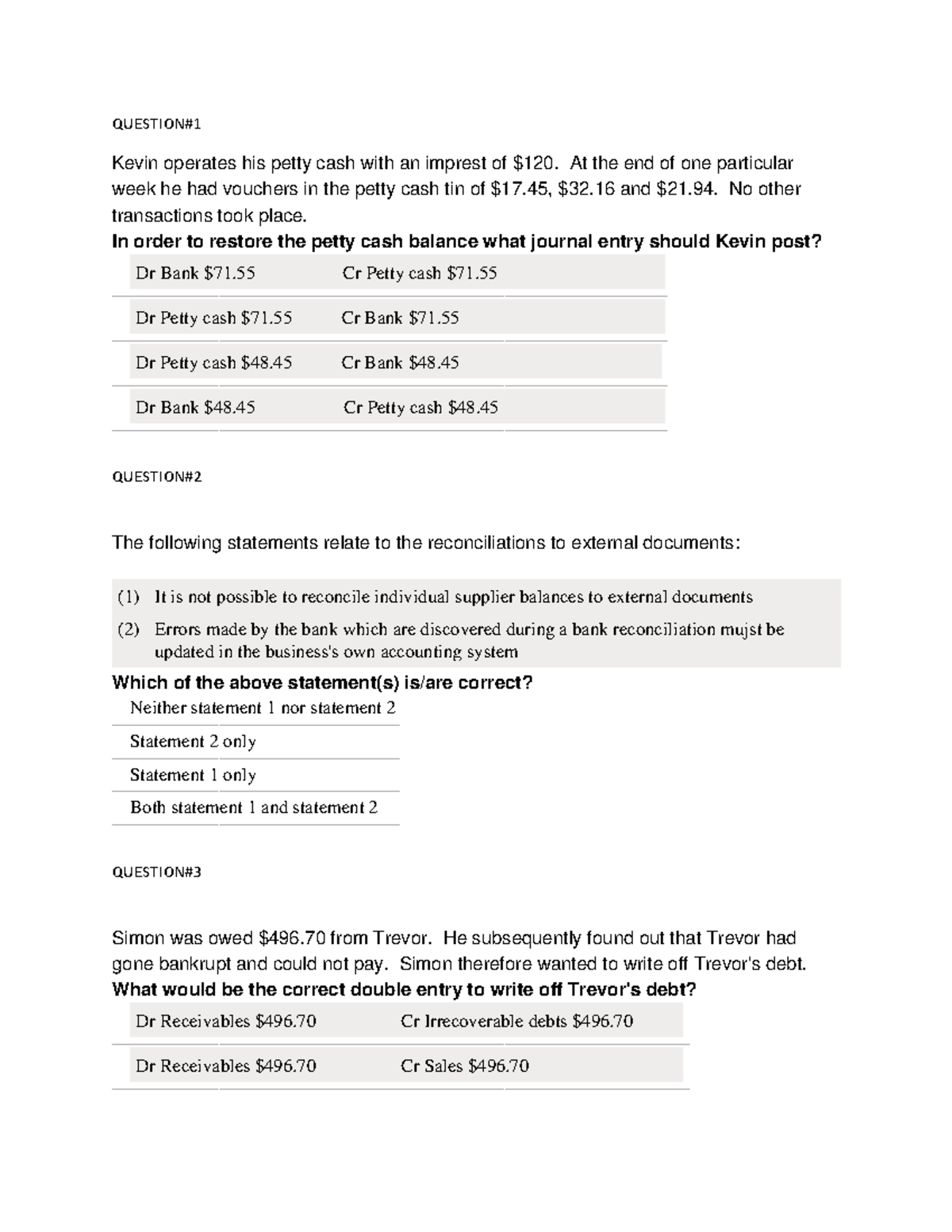 Accounting Journal Entries Practice Questions (Course Code: 77402315) - Studocu