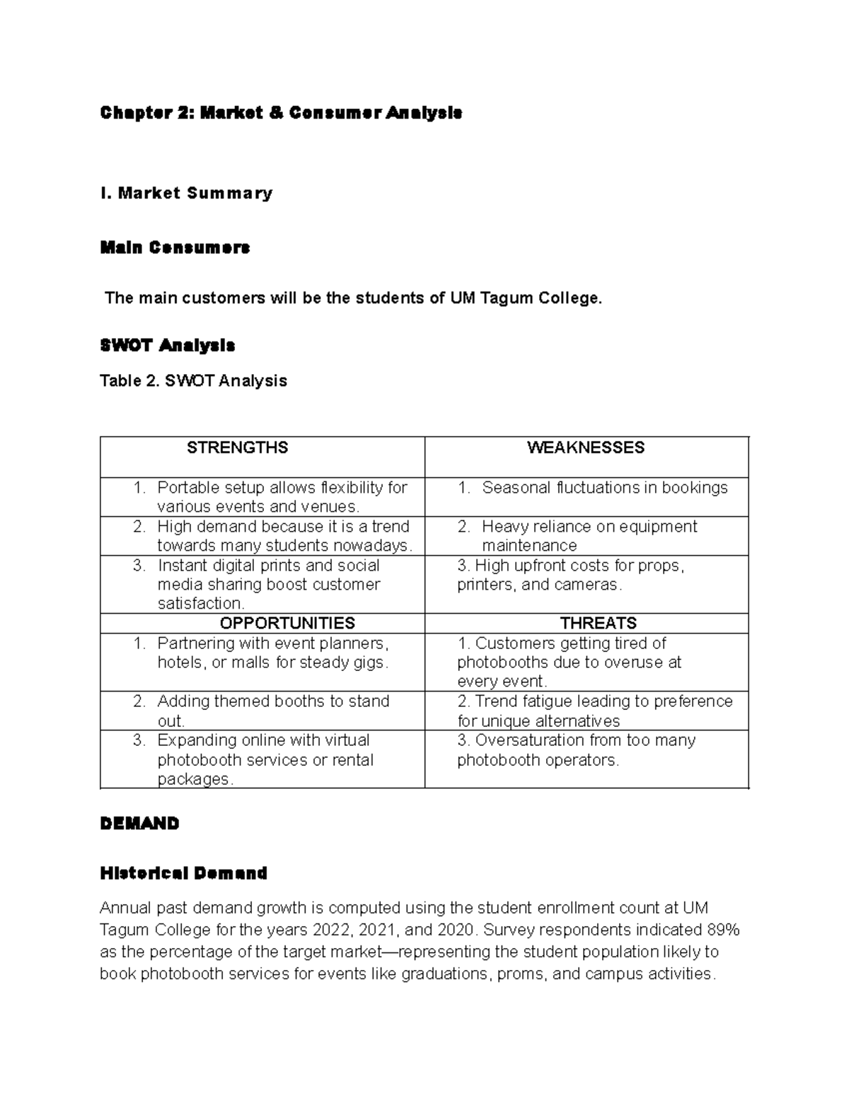 Chapter 2: Market Consumer Analysis for UM Tagum College - Studocu