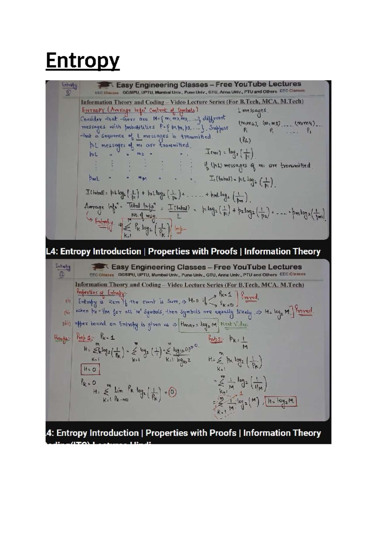 Entropy and Information Theory: Lecture Notes for ITC Course - Studocu