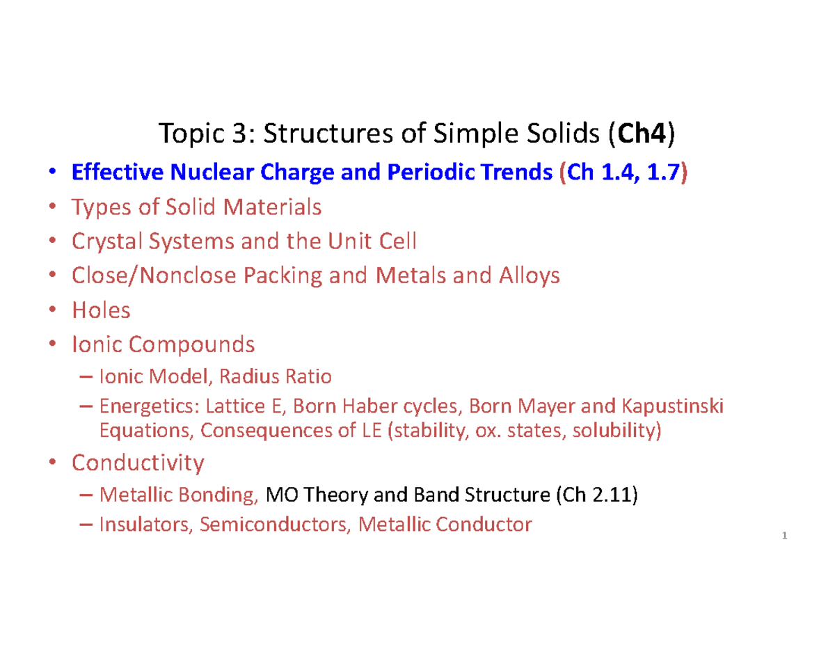 Lecture Notes on Effective Nuclear Charge and Solid Structures - Studocu