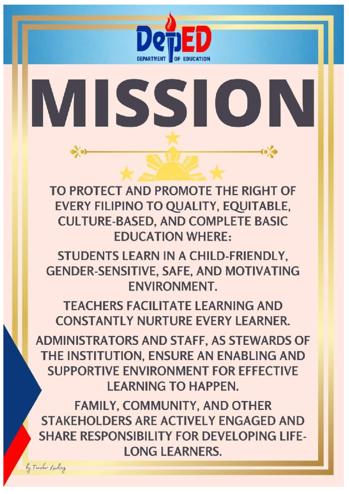 Deped mission;vision - worksheet - DepED DEPARTMENT OF EDUCATION ...