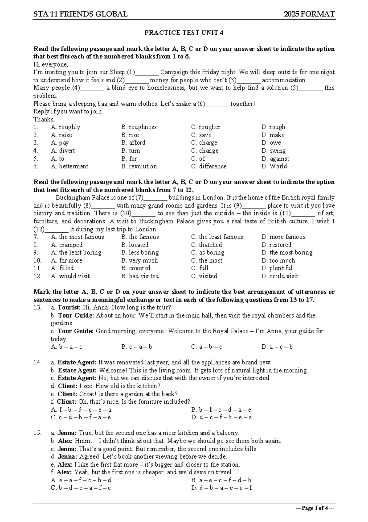 STA 11 Practice Test Unit 4: English Language Skills Assessment - Studocu