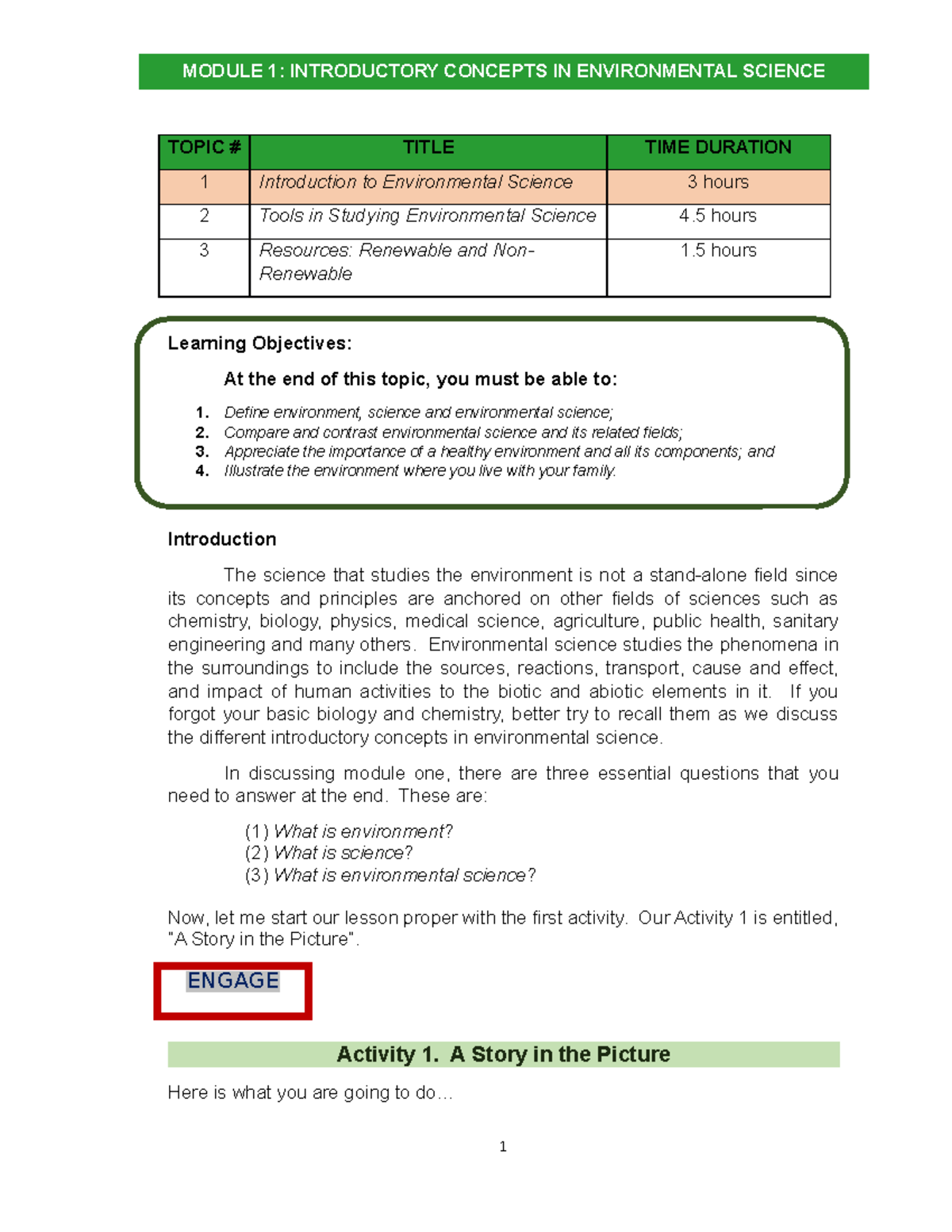 Introduction to Environmental Science - GE 3 (Module 1 Notes) - Studocu