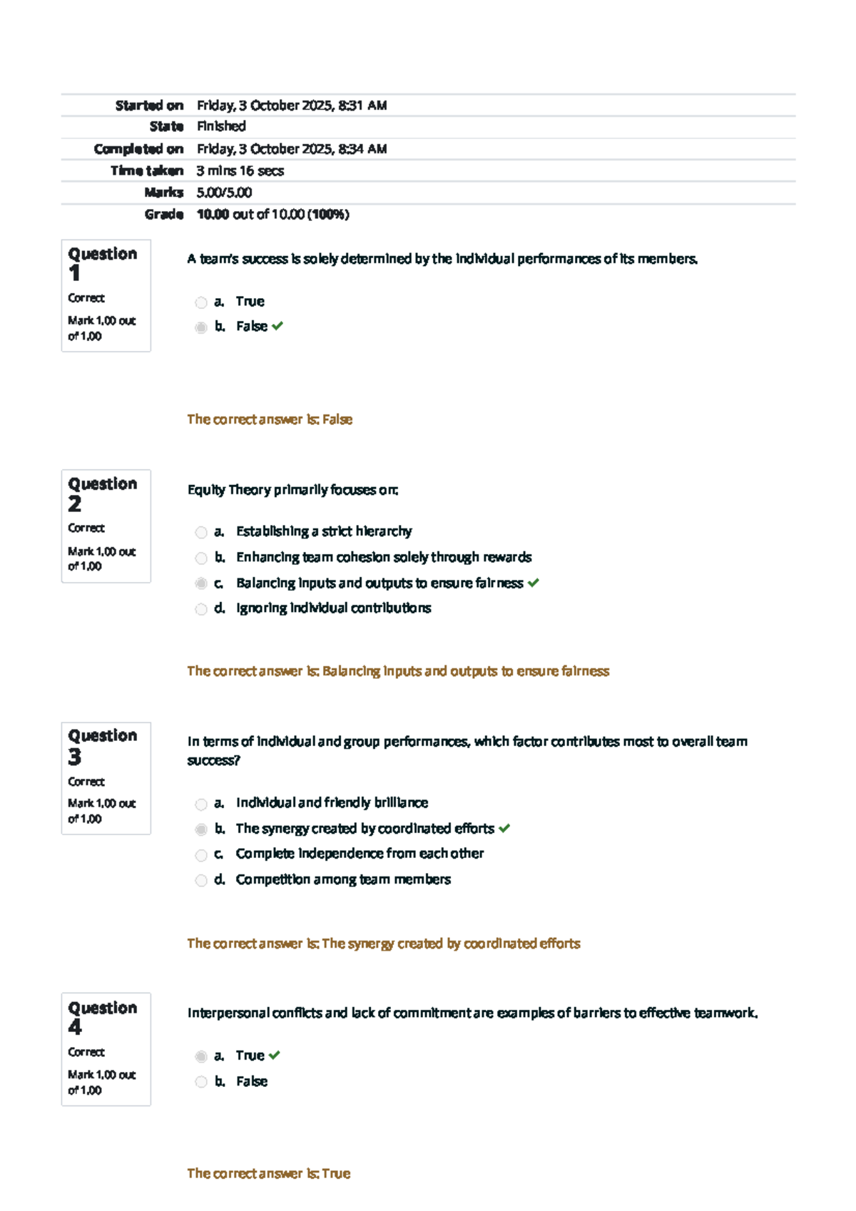 Self-Quiz Unit 5 Review: Teamwork & Performance Insights - Studocu